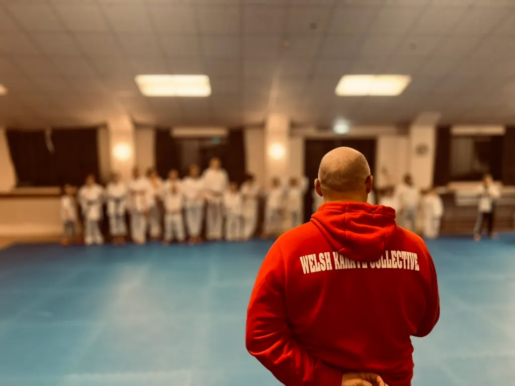 Students training in Shotokan karate at Maesteg Shotokan Karate Club
